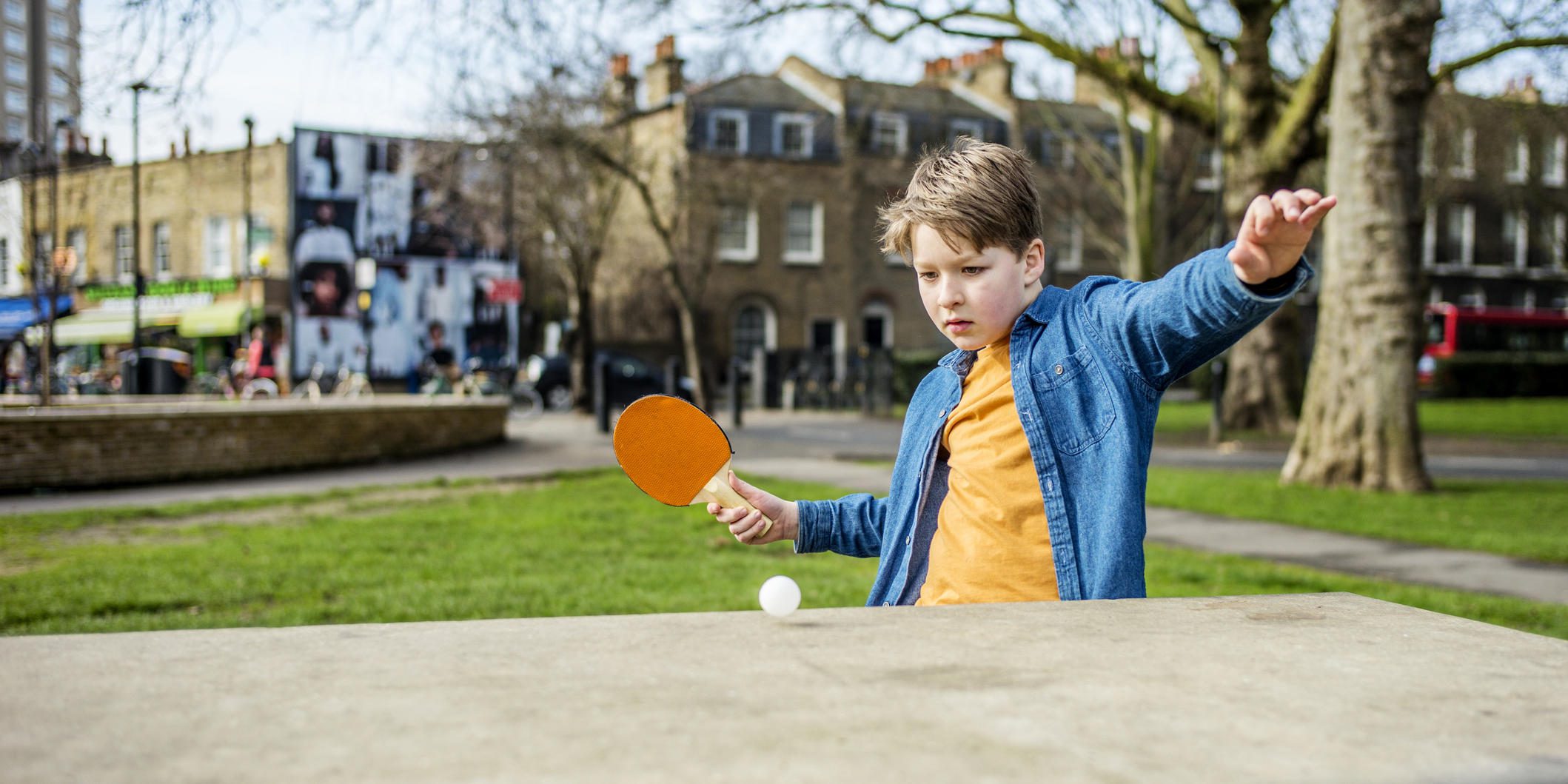 Playing ping pong in the park