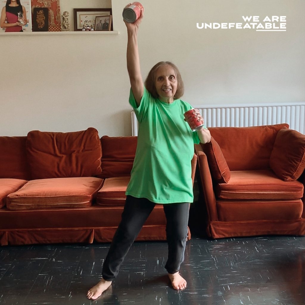 Ila exercising at home - from the We Are Undefeatable Campaign