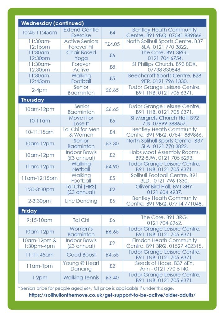 Gentle Exercise Timetable Page 2