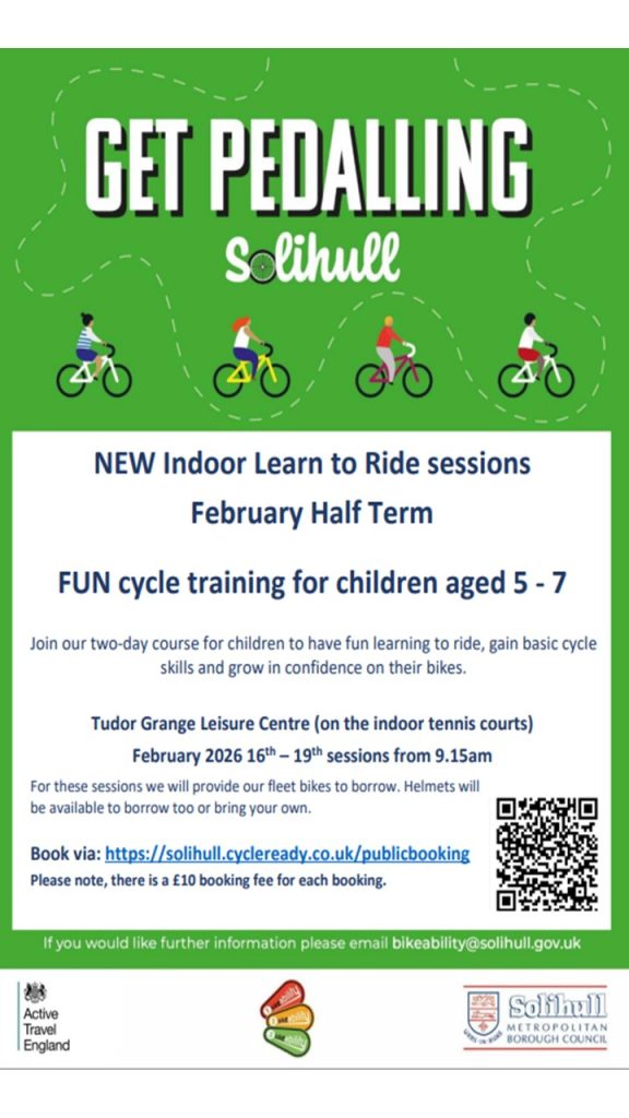 Get Pedalling Solihull Poster - cycle training for children aged 5-7 years
